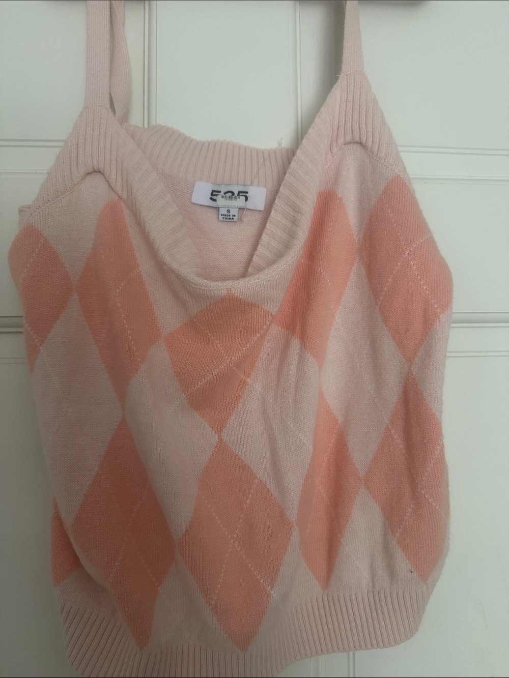 525 AMERICA: Pink and Peach Argyle Knit Tank